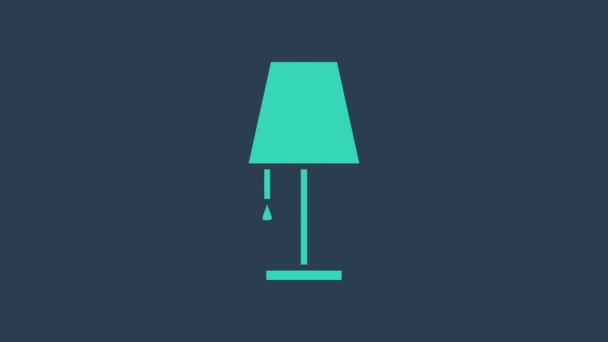 Tyrkysová Ikona stolní lampy izolovaná na modrém pozadí. Grafická animace pohybu videa 4K - Záběry, video