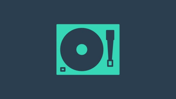 Turquoise Vinyl player with a vinyl disk icon isolated on blue background. 4K Video motion graphic animation - Footage, Video