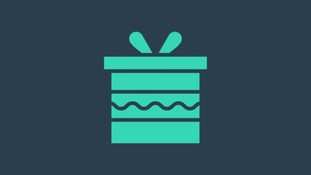 Icona scatola regalo turchese isolata su sfondo blu. Buon compleanno. Animazione grafica 4K Video motion - Filmati, video