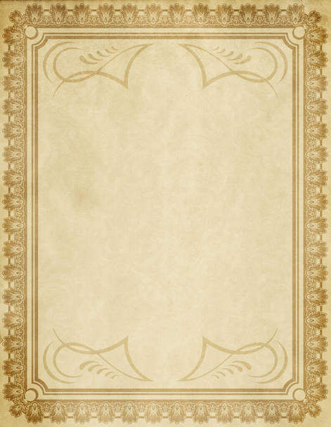 Old dirty paper background with decorative ornamental border and copy space for text. - Zdjęcie, obraz