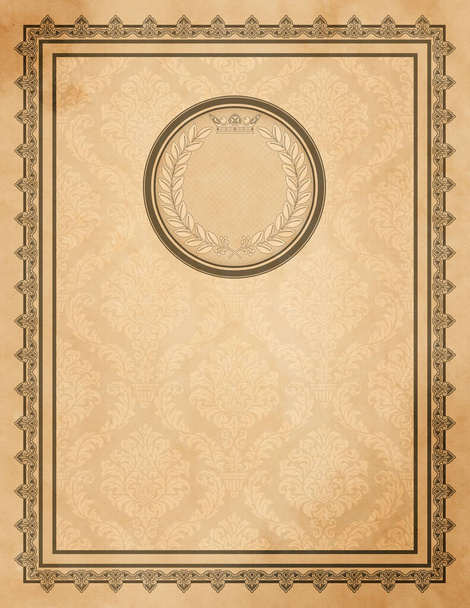 Bad condition vintage paper background with ornamental border and decorative patterns. - Foto, immagini