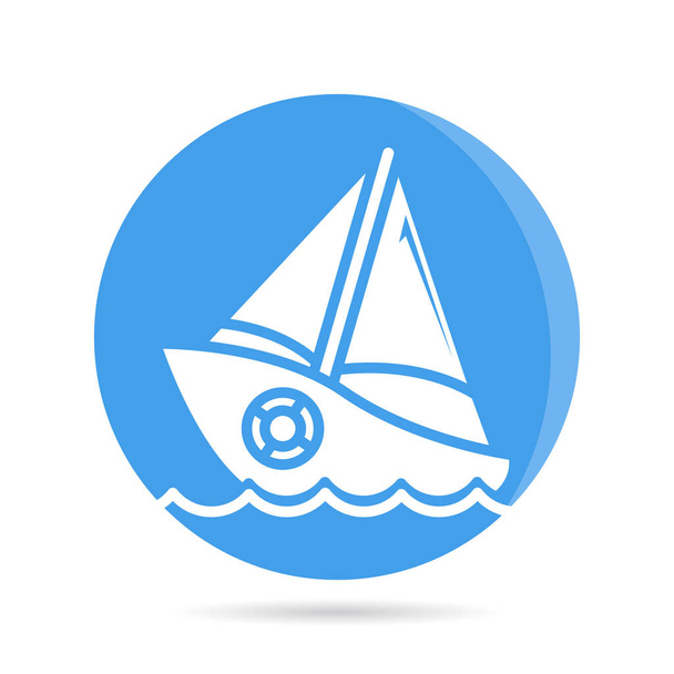 корабель, човен, значок судна на кнопці синього кола
 - Вектор, зображення