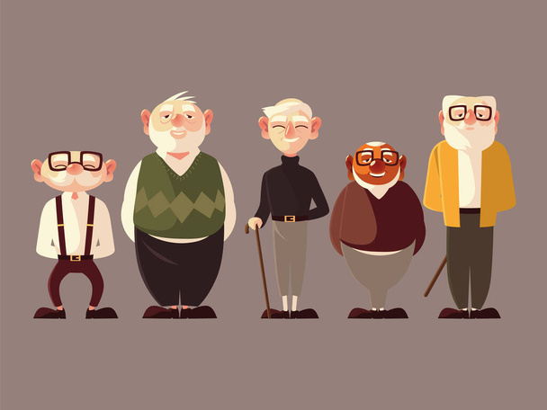 diferentes velhos homens personagem cartoon masculino sênior - Vetor, Imagem