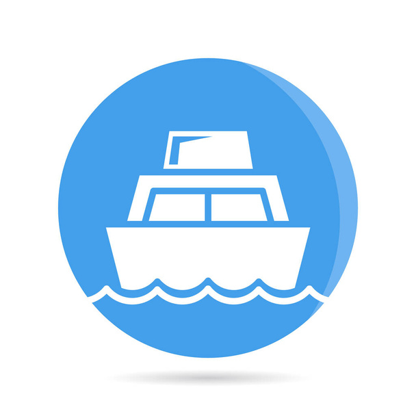 barco, barco, icono del barco en botón círculo azul - Vector, Imagen