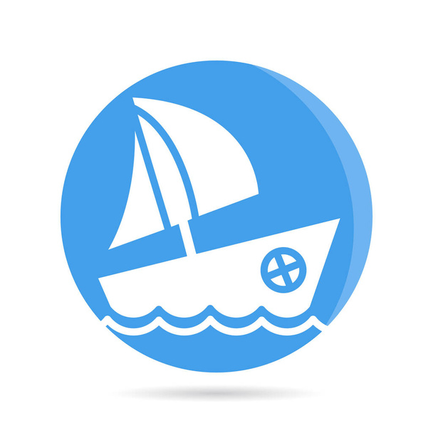 navio, ícone de barco à vela no vetor botão redondo azul - Vetor, Imagem