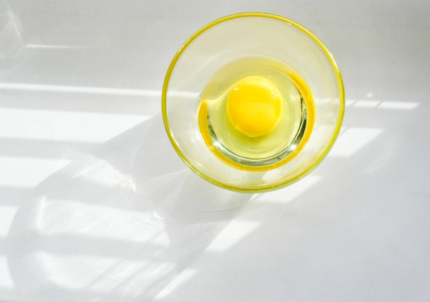 Egg broken in a transparent dish with a beautiful light - Foto, immagini