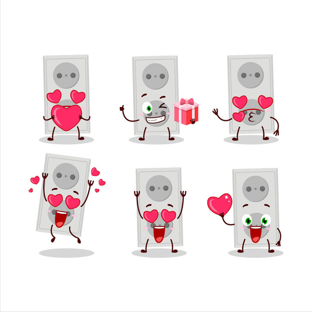 Double electric adapter cartoon character with love cute emoticon. Vector illustration - Vector, Imagen