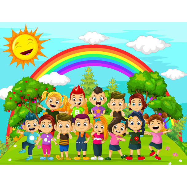 cute kids playing in the park - Vector, Image
