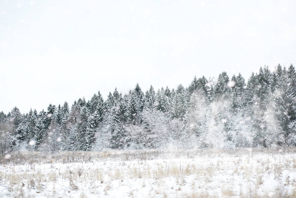 Winterlandschaft aus Feldern und Straßen im Schnee - Foto, Bild
