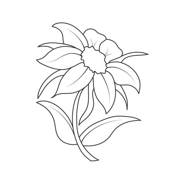 Esquema vacío de una flor con pétalos. Esquema de estilo Doodle aislado sobre fondo blanco. Diseño plano para colorear, tarjetas, scrapbooking y decoración. - Vector, Imagen