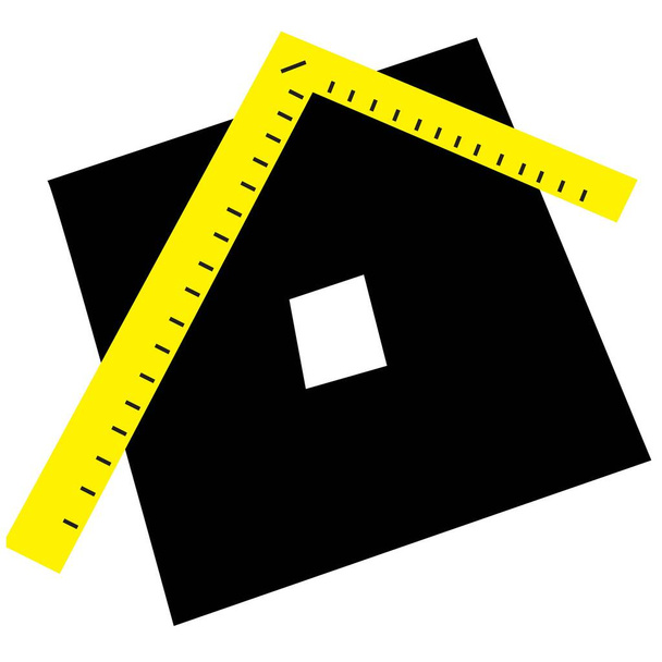 умный дом логотип черный квадрат и угловой рулер, здание, вектор - Фото, изображение
