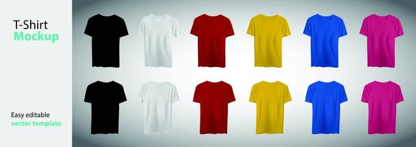 Different colors t-shirt with short sleeve mockup. Vector template. - Vector, Image