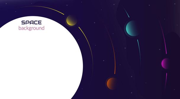 Vector abstract background. Concept, space, infinite universe. Dark background with fluid objects, stars and planets. Web banner design for social network. Copyspace. - Vector, imagen
