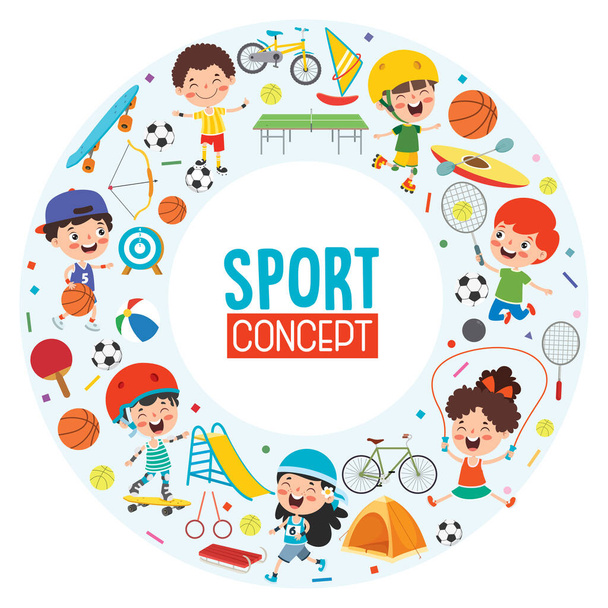 面白い子供とスポーツコンセプトデザイン - ベクター画像