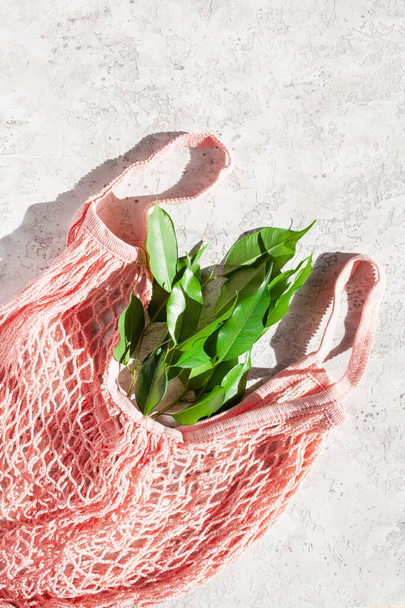 reusable mesh cotton shopping bag, plastic free zero waste concept - Photo, Image