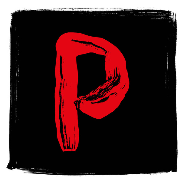 Hand-drawn red letter on black background.Vector lettering. - Vector, imagen