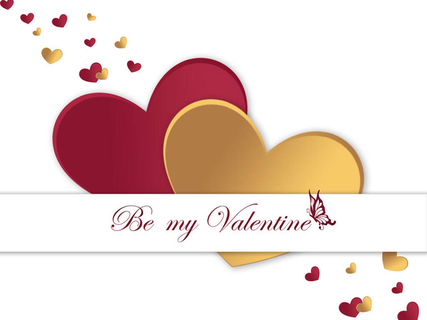 Valentin-nap banner piros és arany színű szívek, legyen az én Valentin-napi és szerelem koncepció kártya design, romantikus Valentin-kártya sablon - Fotó, kép