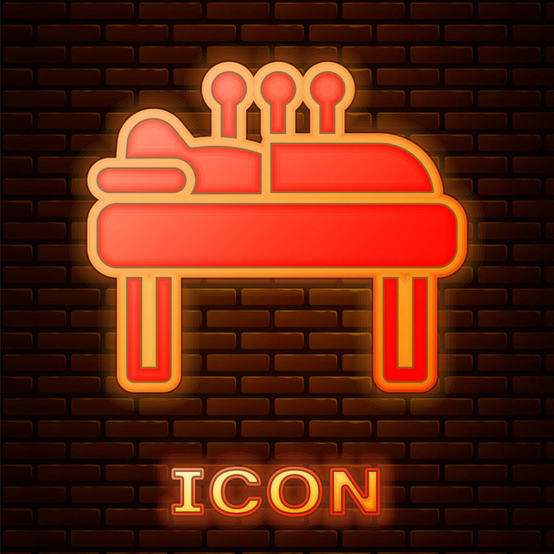 Glowing neon Acupuncture therapy icon isolated on brick wall background. Chinese medicine. Holistic pain management treatments.  Vector. - Vector, Image