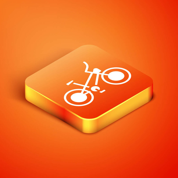 Icono de la bicicleta isométrica aislado sobre fondo naranja. Carrera de bicicletas. Deporte extremo. Equipamiento deportivo. Vector. - Vector, imagen