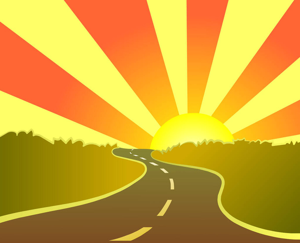 Road and Sunrise Vector illustration , Nature logo - Vector, Image