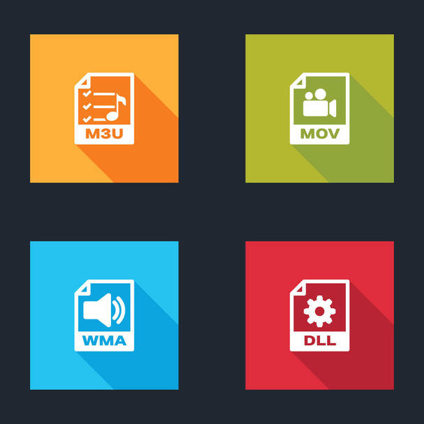 Definir documento de arquivo M3U, MOV, WMA e ícone DLL. Vetor. - Vetor, Imagem
