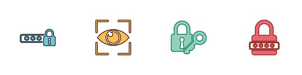 Set Password protection, Eye scan, Lock and key and  icon. Vector. - Vector, Image