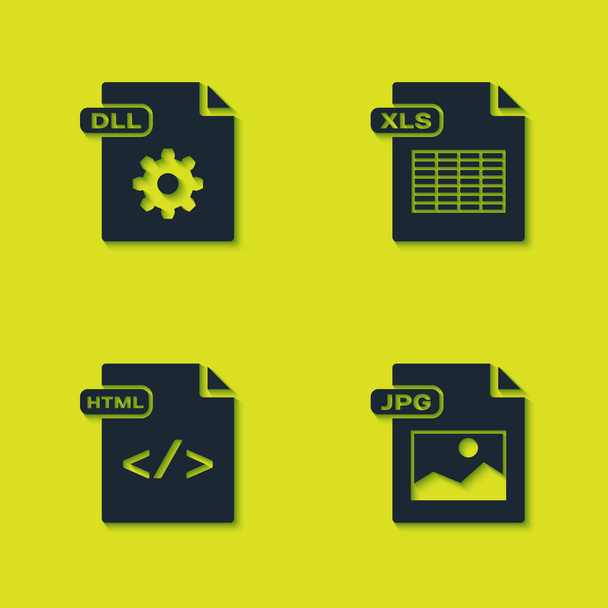 Set DLL file document, JPG, HTML and XLS icon. Vector. - Vector, Image