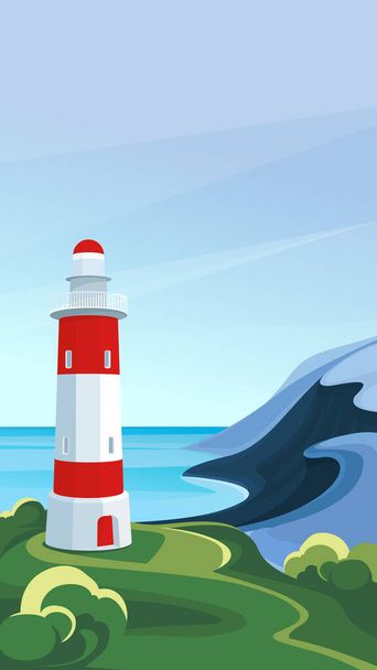 Seascape with lighthouse. - Вектор,изображение
