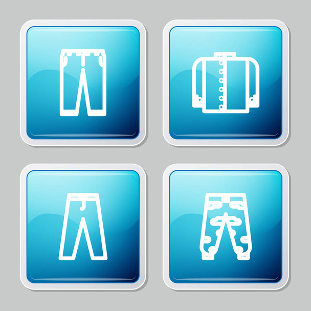 Set line Pantalones, camiseta e icono de pantalones de carga de camuflaje. Vector. - Vector, Imagen