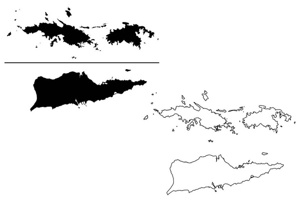 アメリカのバージン諸島(アメリカ,アメリカ,アメリカ)地図ベクトル図,スケッチブルスケッチアメリカのバージン諸島(セント・トーマス島,セント・ジョン島,セント・クロワ島)地図 - ベクター画像