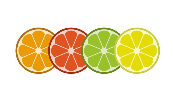 Icono de frutas cítricas frescas. Naranja, pomelo, limón y lima aislados en backgorund blanco. Existencias de vectores - Vector, Imagen