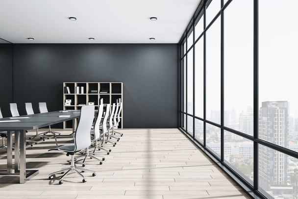 Modern meeting office room with panoramic city view. Workplace and lifestyle concept. 3D Rendering - Foto, immagini
