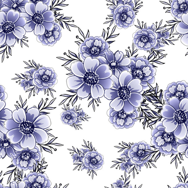 beautiful lush blue flowers on white background  - Vector, Image