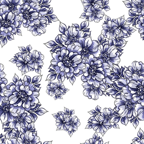  beautiful lush blue flowers on white background  - Vecteur, image