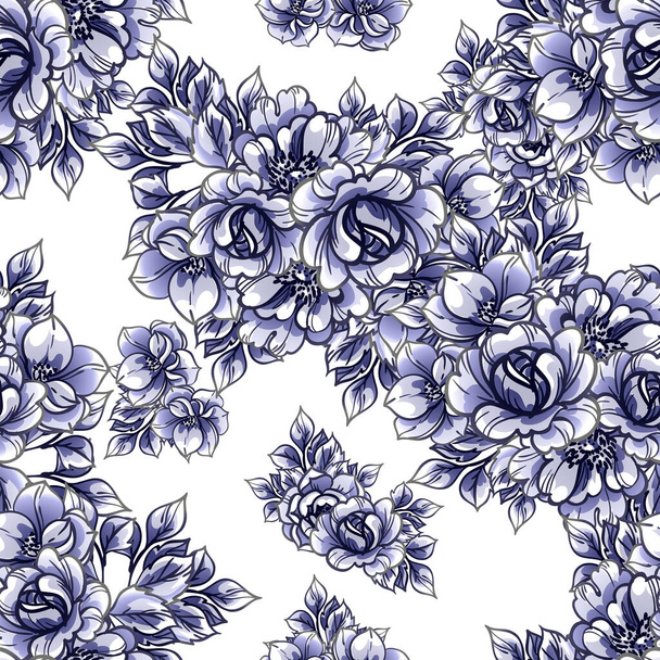  beautiful lush blue flowers on white background  - Vector, afbeelding