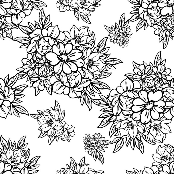 beautiful lush colorless flowers on white background  in sketching style  - Vektori, kuva