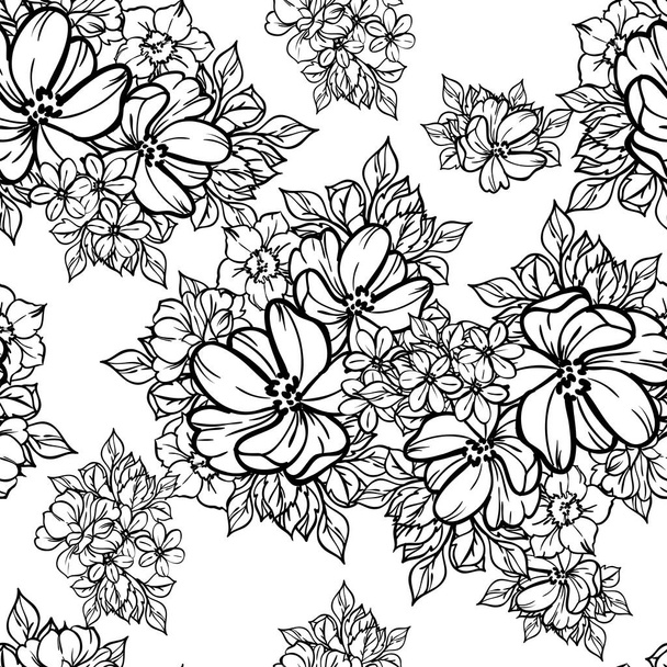 beautiful lush colorless flowers on white background  in sketching style  - Vektor, obrázek