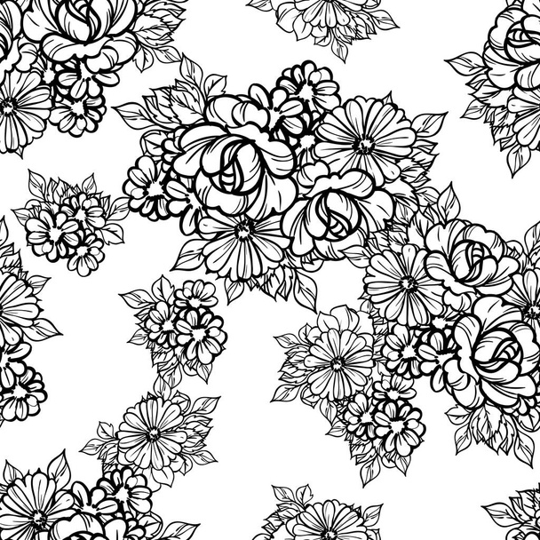 beautiful lush colorless flowers on white background  in sketching style  - Vetor, Imagem