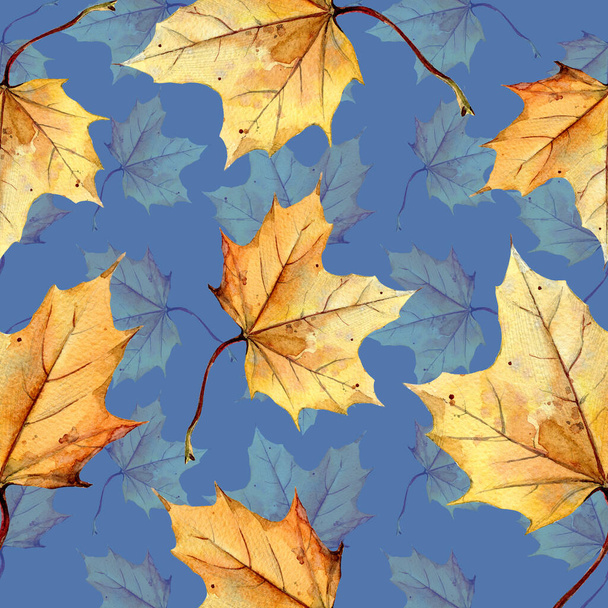  Акварель бесшовный узор осенних листьев - Фото, изображение
