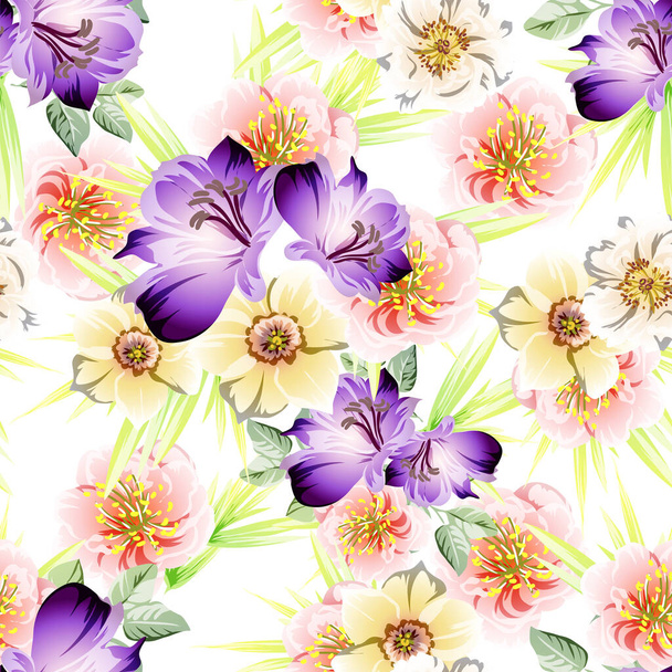  beautiful lush pastel flowers on white background  - Vector, afbeelding