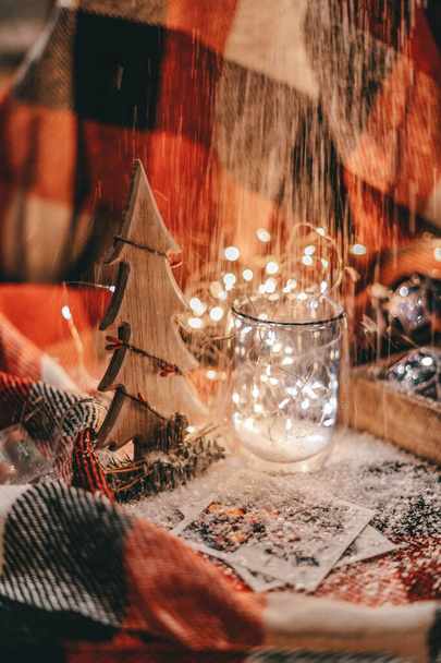 Christmas photo with glass and snow  - Photo, Image
