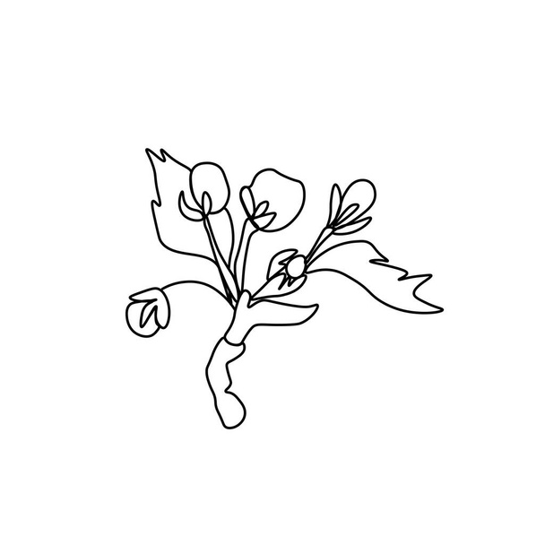 Fiore asiatico vettoriale in stile doodle Illustrazione botanica primaverile per il capodanno cinese.Sakura di fiori di ciliegio con linea disegnata a mano nera.Schede di design, social media, matrimoni, adesivi, libri da colorare. - Vettoriali, immagini