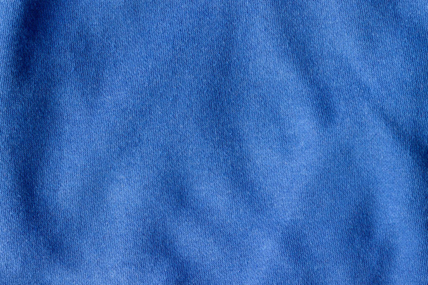 Cotton jersey fabric texture. Crumpled blue textile background - Zdjęcie, obraz