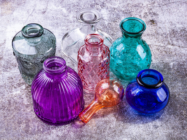 vintage glass bottles on a table - Foto, immagini
