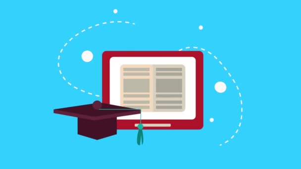 ebook in tablet supply with graduation hat elearning animation - Footage, Video