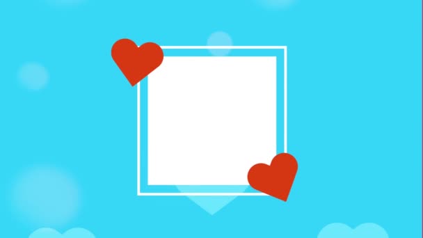 tarjeta feliz día de San Valentín con corazones en marco cuadrado - Metraje, vídeo