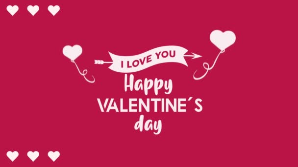 szczęśliwy Walentynki litery w karcie z serca balony hel - Materiał filmowy, wideo