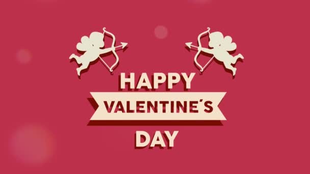 feliz día de San Valentín letras en tarjeta con ángeles cupido - Imágenes, Vídeo