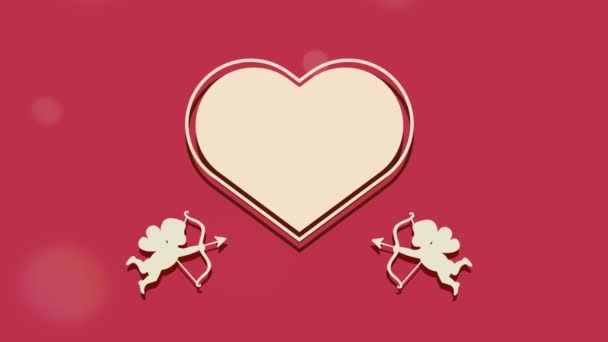 cartão feliz dia dos namorados com anjos cupido e coração - Filmagem, Vídeo