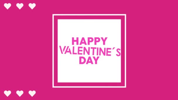 feliz día de San Valentín letras en el marco cuadrado de la tarjeta con corazones - Metraje, vídeo